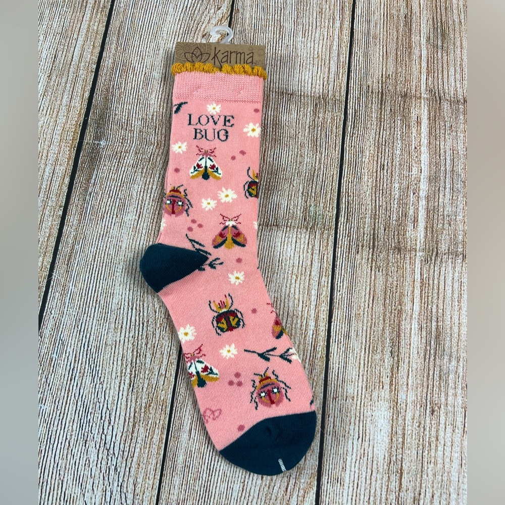 Women’s Karma Crew Socks One Size Love Bug Pink